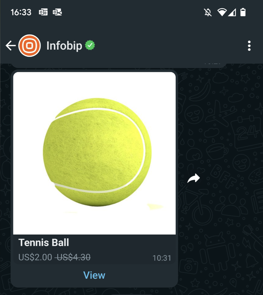 WhatsApp message with an interactive product