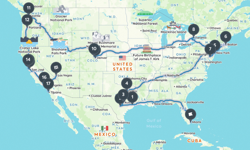 A map with the meetups route