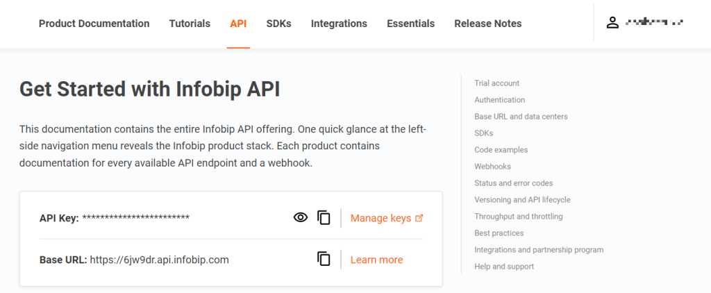 Infobip API Reference when logged in