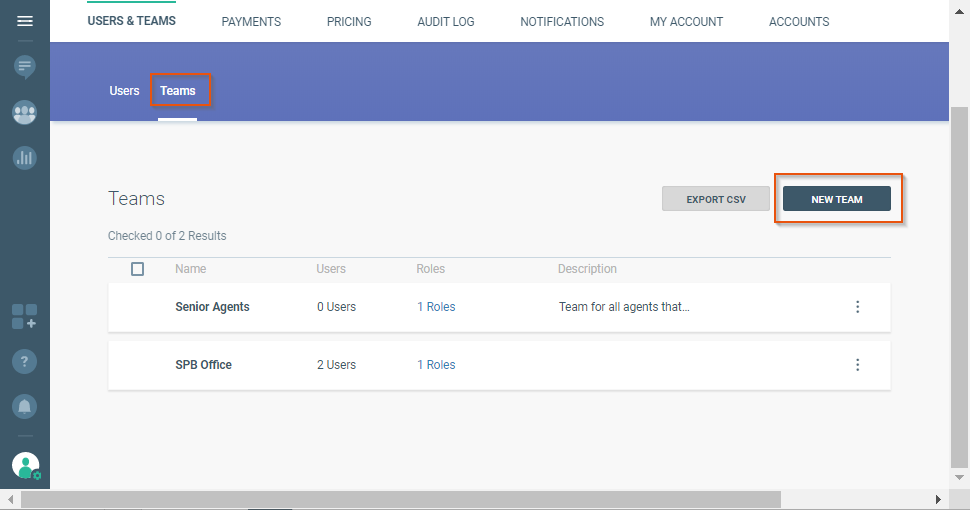 manage teams in settings on the communication platform