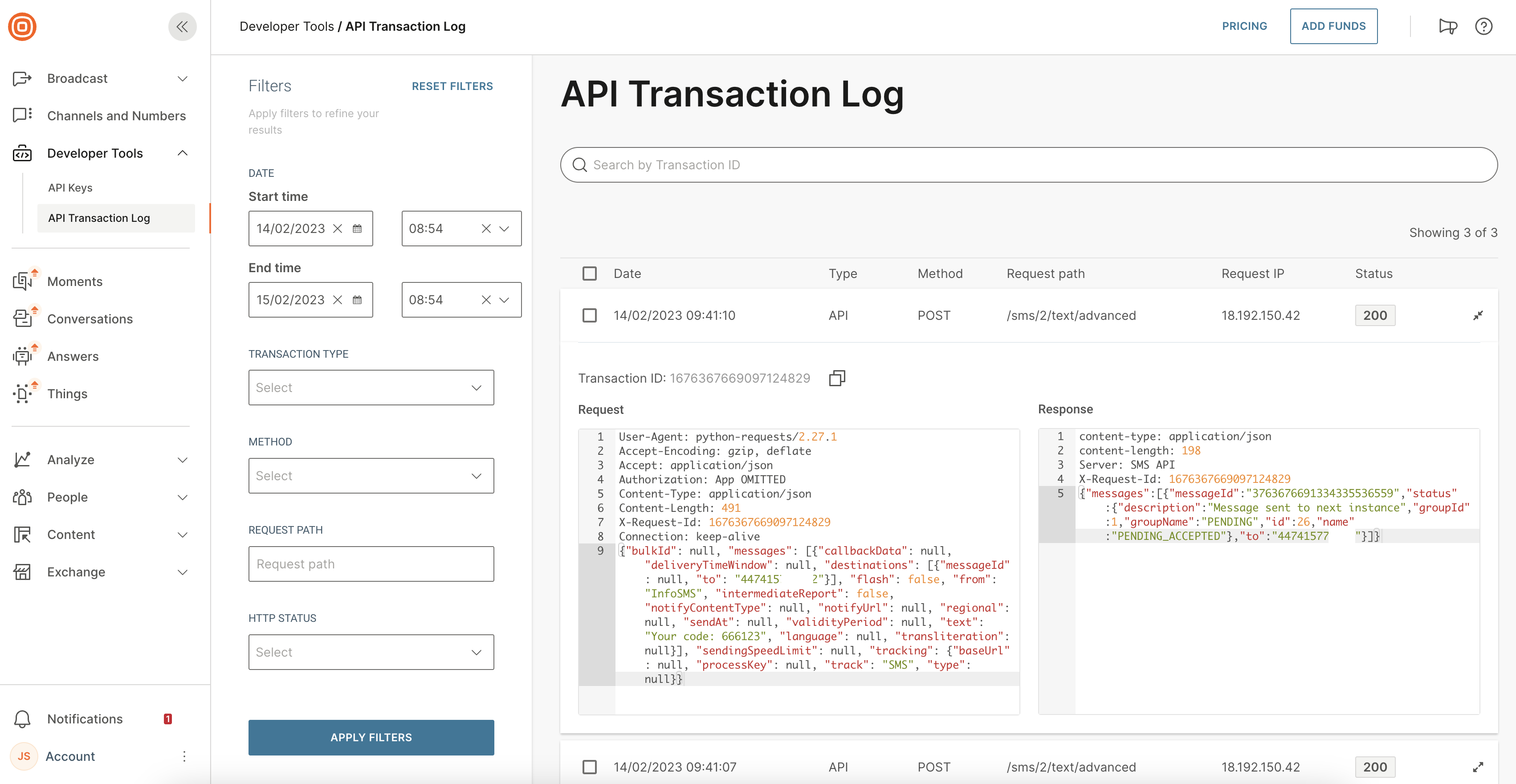 API Transaction Log